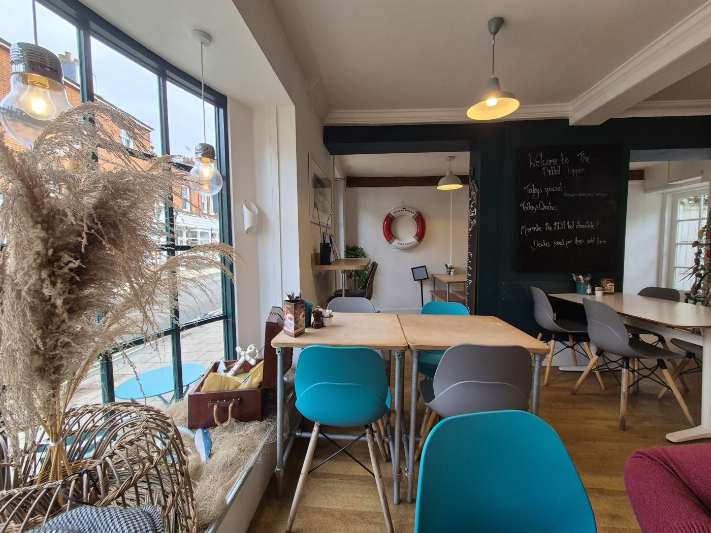 Window seats and tables in the café